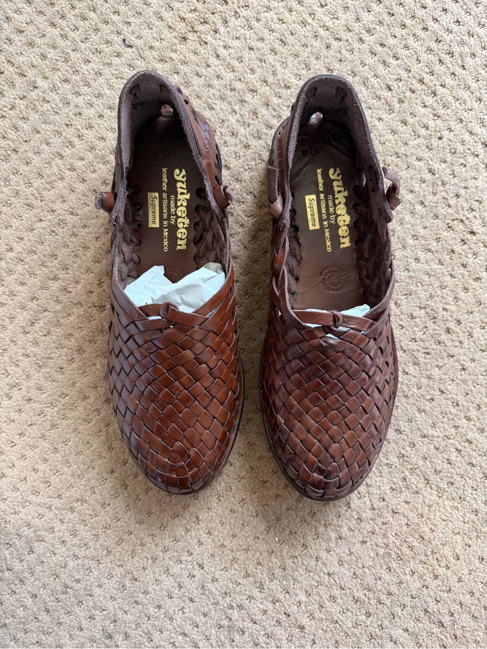 Supreme x Yuketen Brown Woven Leather Slip-On Loafers Men’s 9.5